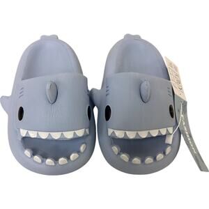 Fashion Shark Slides Kids Unisex Size 4 Blue Slip On Open Toe Anti Slip NWT